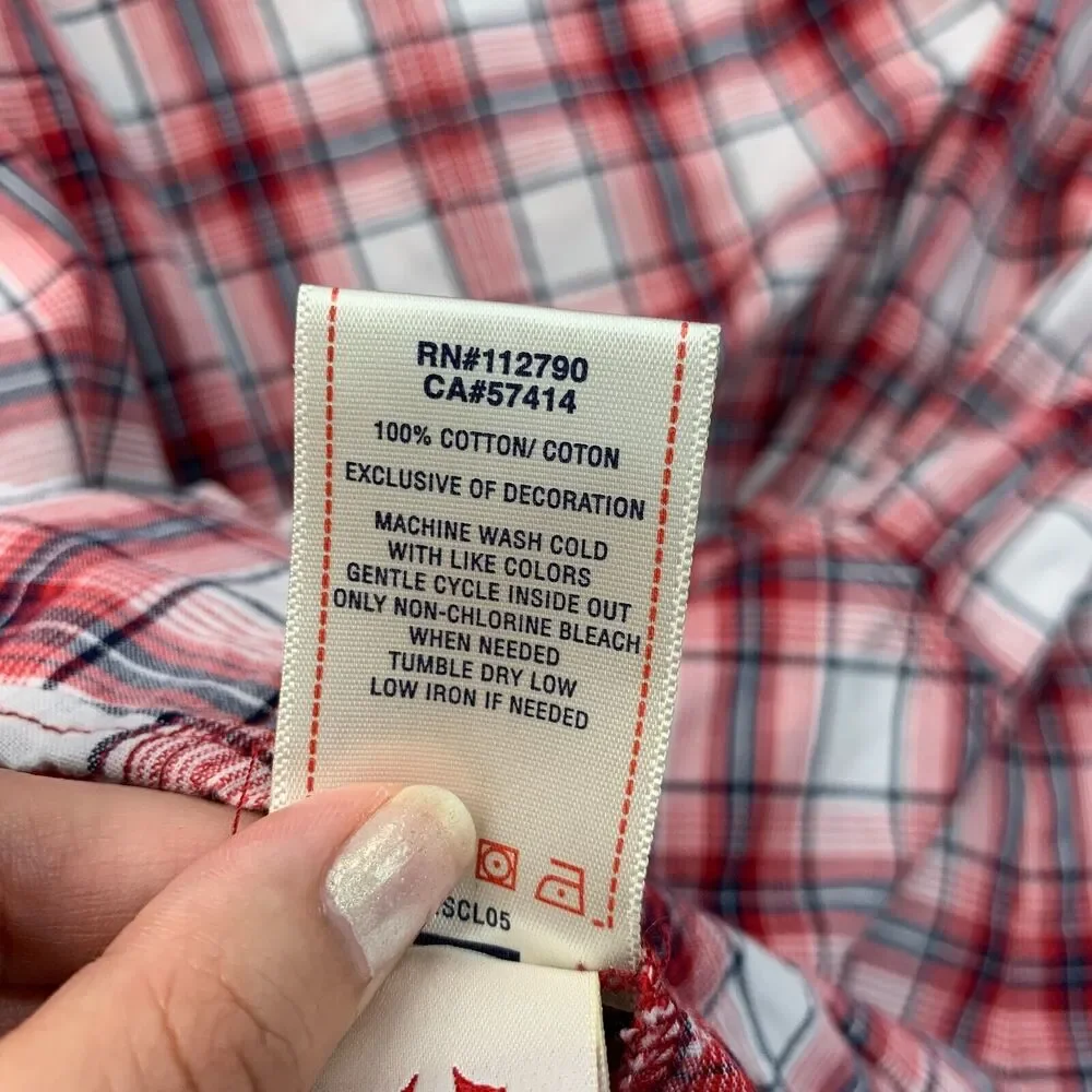 True Religion Western Shirt Mens 3XL XXXL Red Navy Plaid Pocket Snap Button Up